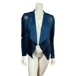 Edyson Blue Suede Jacket Overlay Soft Faux Suede, Size Medium